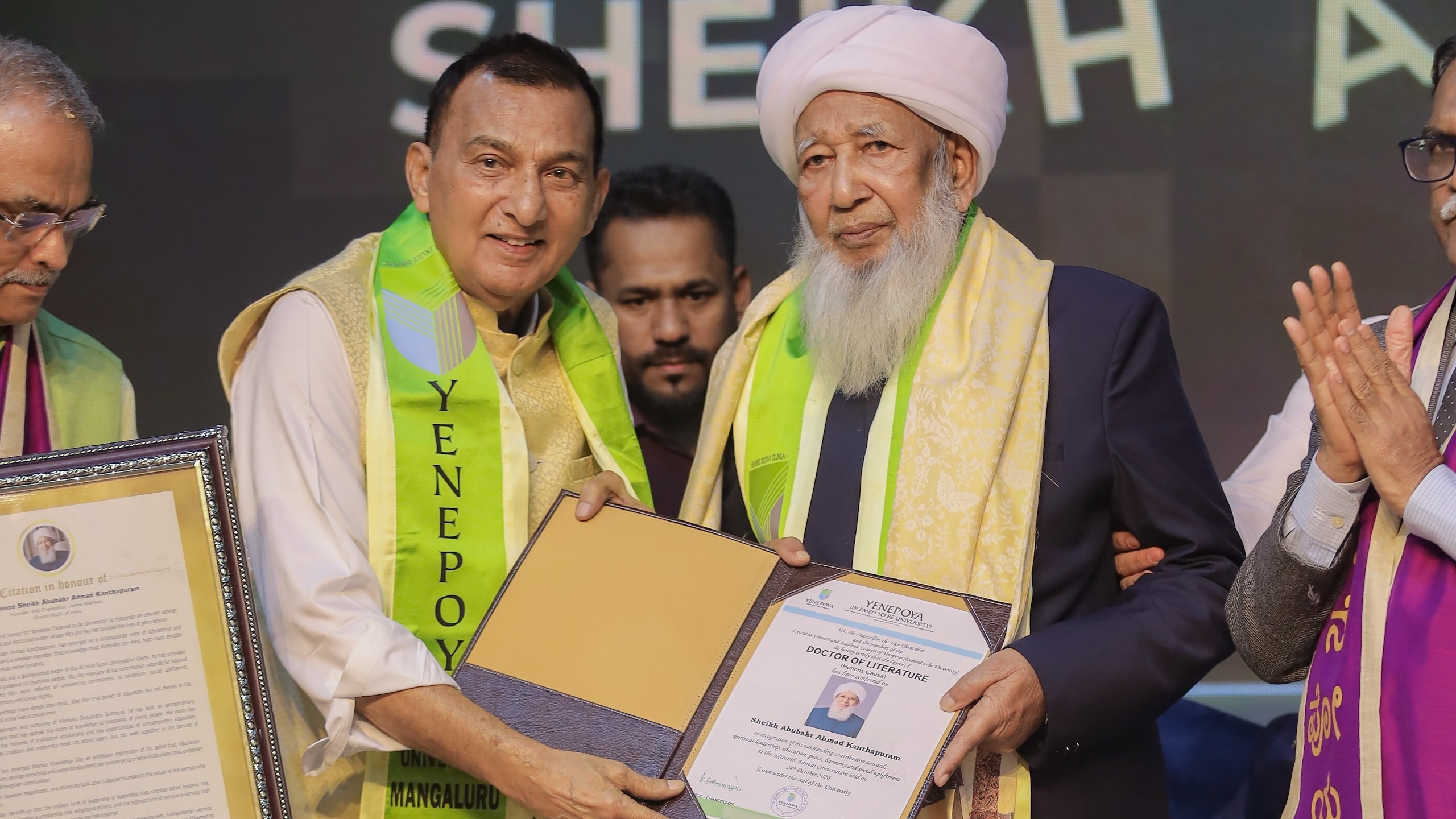 Sheikh Abubakr Ahmad Conferred with Honorary Doctorate by Yenepoya University